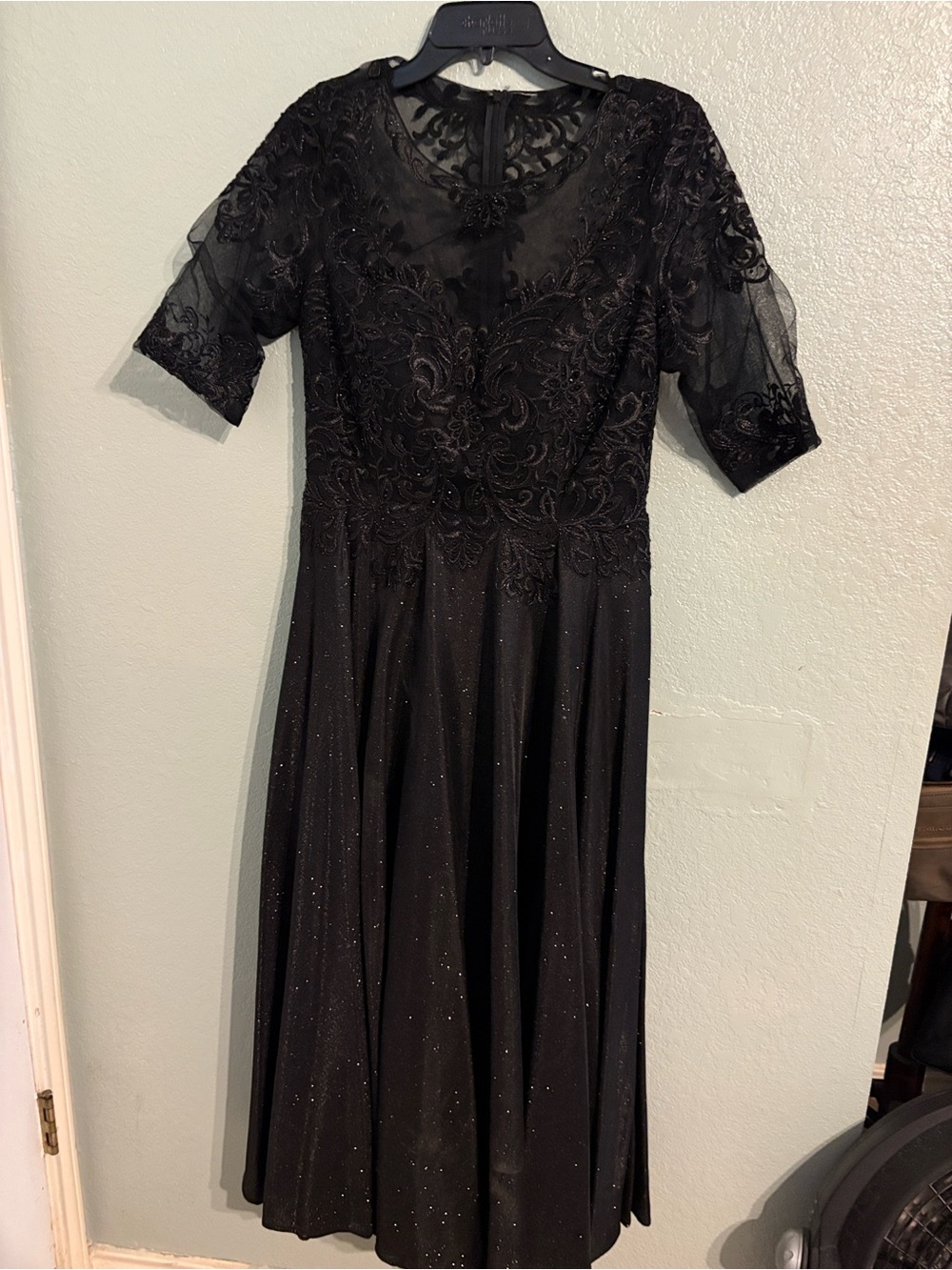Elegant Black Embroidered Midi Dress